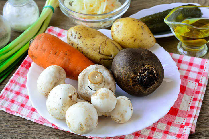 Vinaigrette with fried mushrooms - an original recipe for your favorite dish