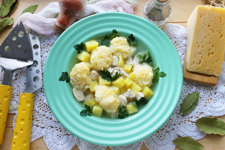 Soup with cheese dumplings - a hearty and tasty first course from simple products