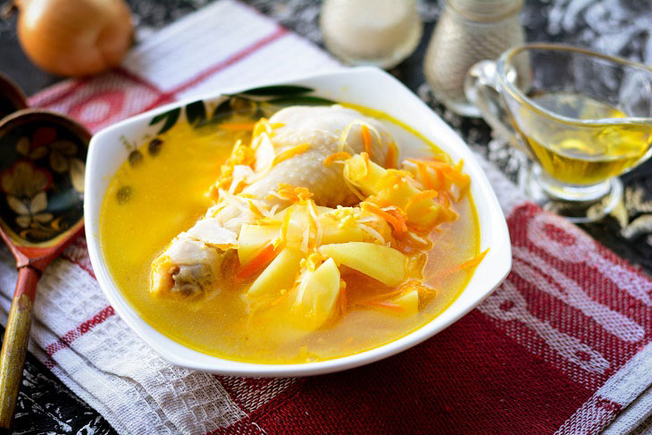 Kapustnyak soup with chicken and sauerkraut is a hearty meal for the whole family