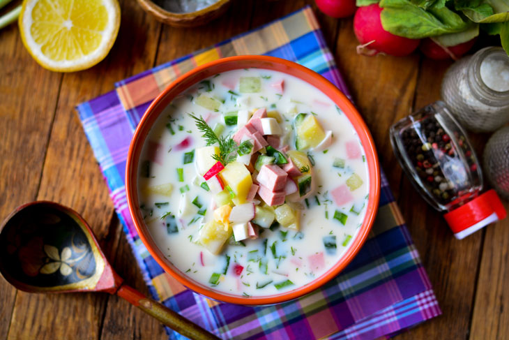 Okroshka on the water with mayonnaise and lemon juice - a great cold soup for the summer