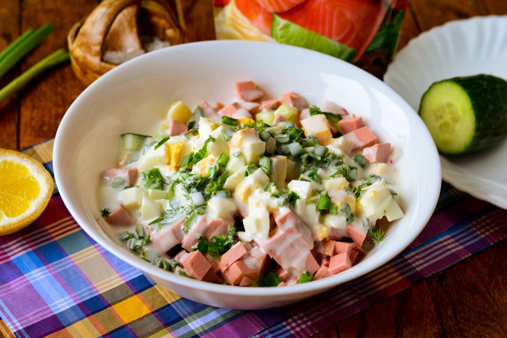 Okroshka on the water with mayonnaise and lemon juice - a great cold soup for the summer