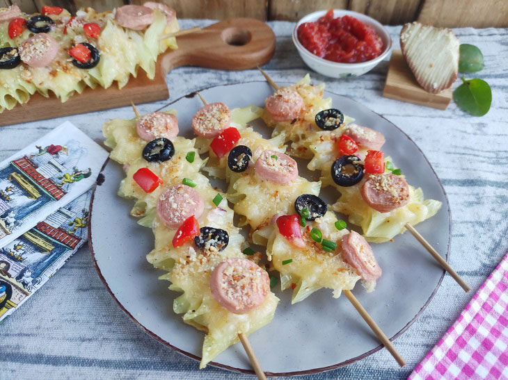 Macaroni on skewers - an original and budget appetizer