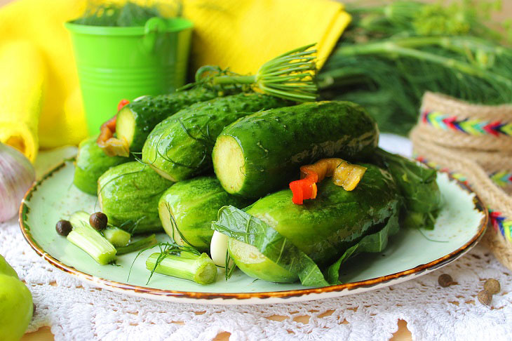 Lightly salted cucumbers in a saucepan - fragrant and crispy