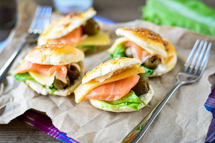 Snack "Shells" with red fish - bright and festive