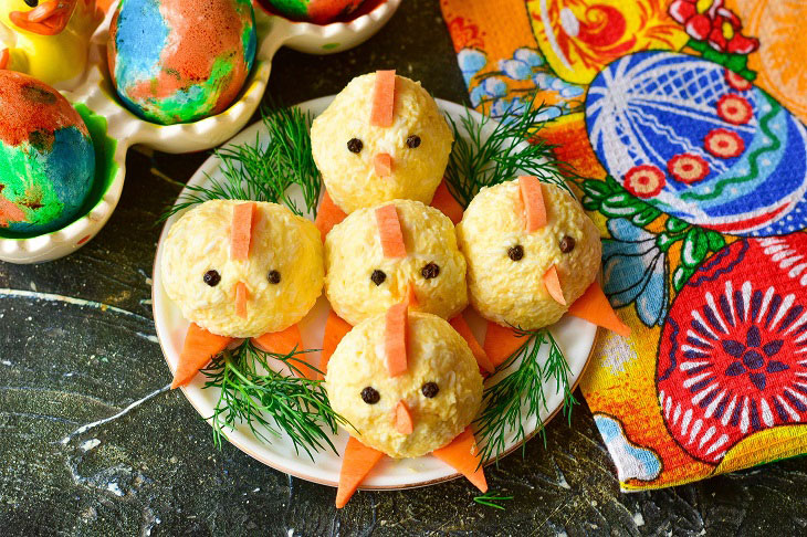 Cheese balls "Chickens" for Easter - an original appetizer