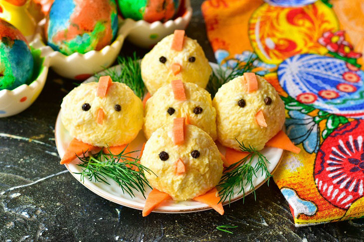 Cheese balls "Chickens" for Easter - an original appetizer