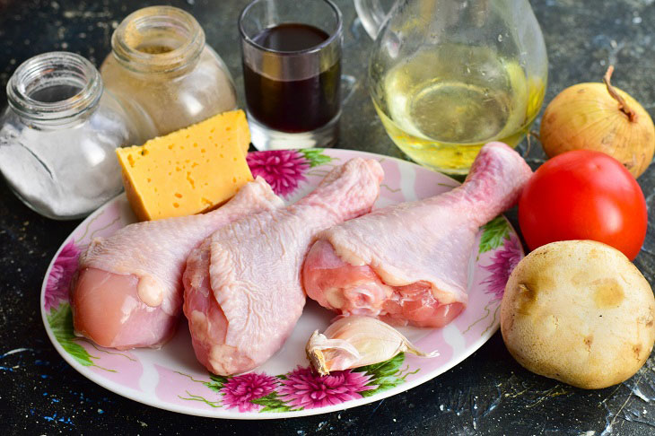 Chicken in wine in French - appetizing and festive
