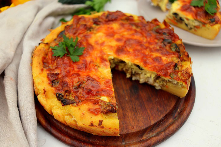 Potato tart with mushrooms and chicken - hearty, fragrant and tasty