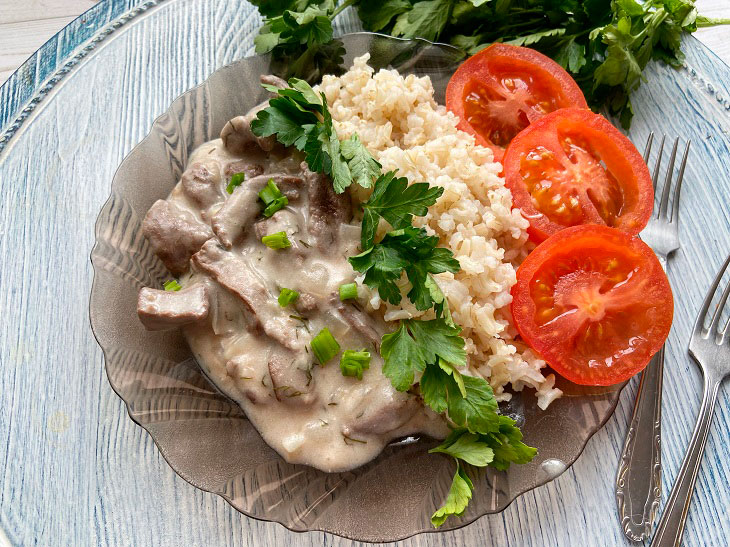Classic beef stroganoff - unusually tender and juicy meat