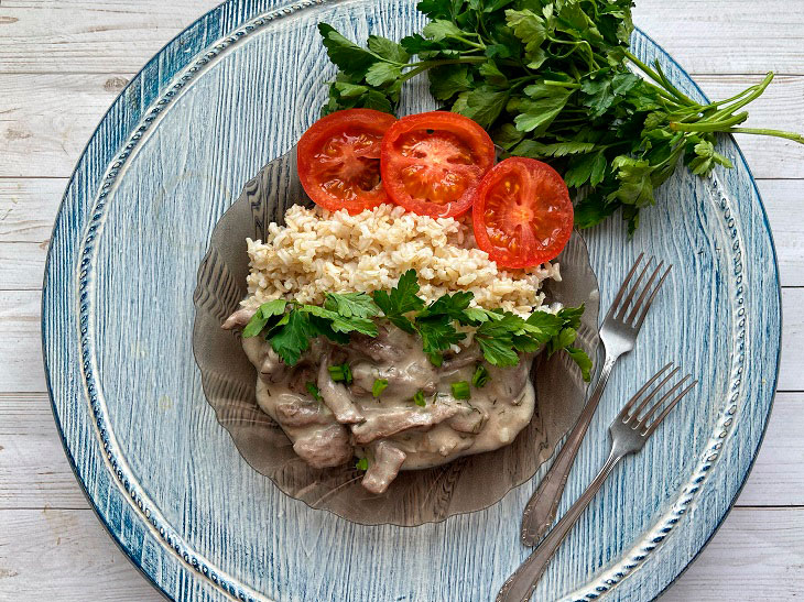 Classic beef stroganoff - unusually tender and juicy meat