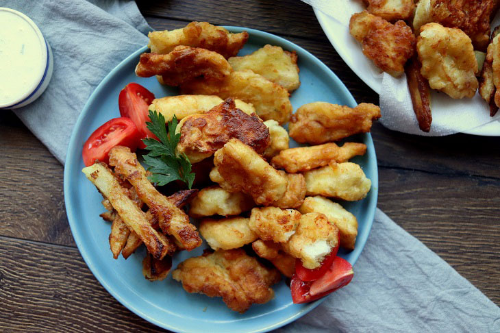 Fish stripes in batter - they quickly fly off the table