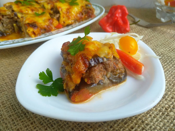 Moussaka with eggplant in Greek - a very tender and juicy dish
