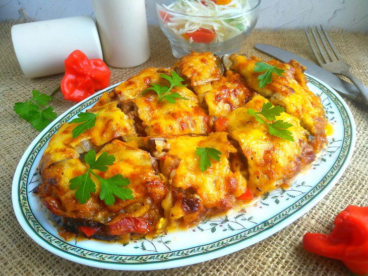 Moussaka with eggplant in Greek - a very tender and juicy dish