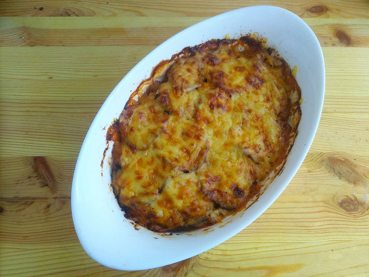 Moussaka with eggplant in Greek - a very tender and juicy dish