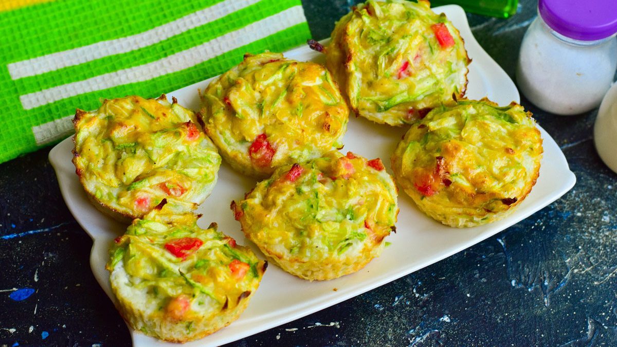 Muffins from zucchini with sausage – tender, soft and fragrant
