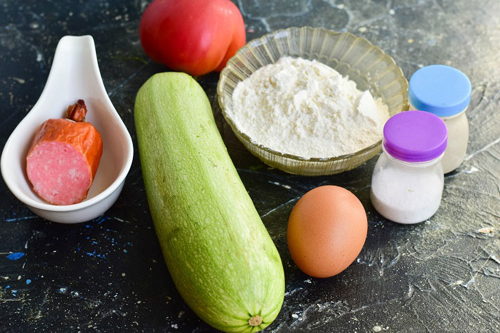 Muffins from zucchini with sausage - tender, soft and fragrant