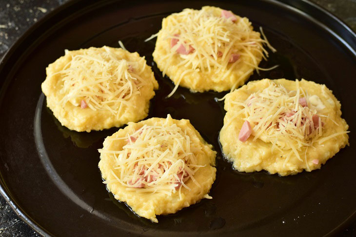Potato fritters with sausage and cheese - original and tasty