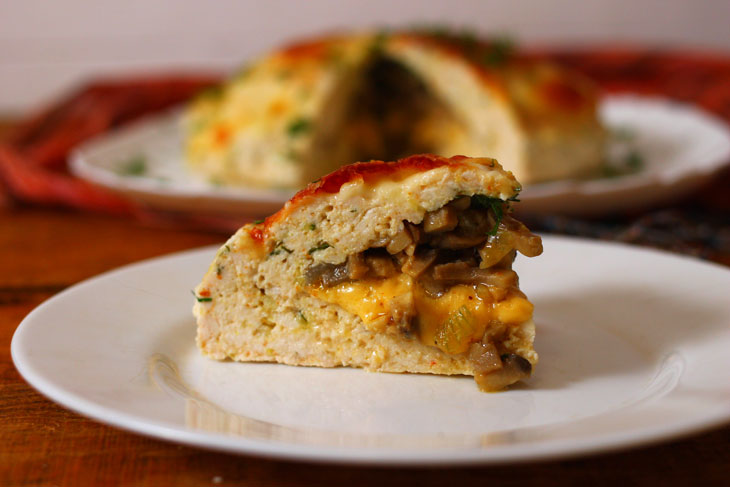 Delicious and quick chicken pie with mushrooms and cheese