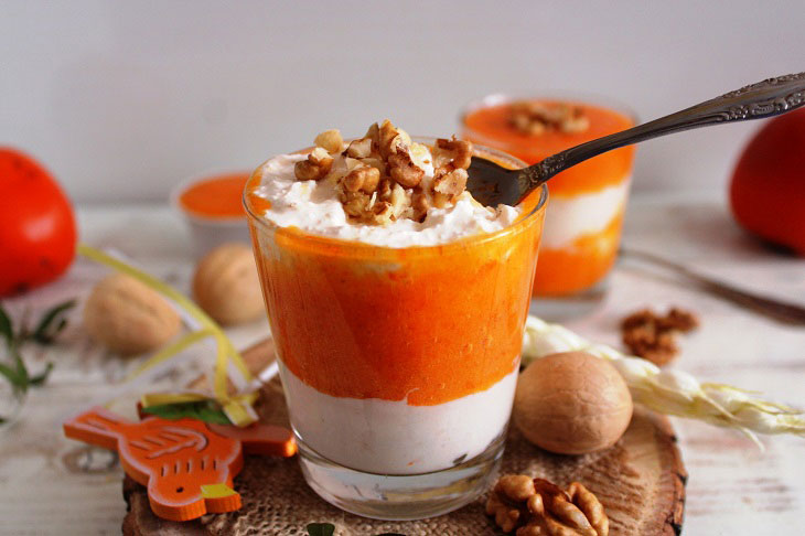 Dessert from cottage cheese and persimmon - tasty, tender and satisfying
