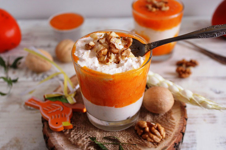 Dessert from cottage cheese and persimmon - tasty, tender and satisfying