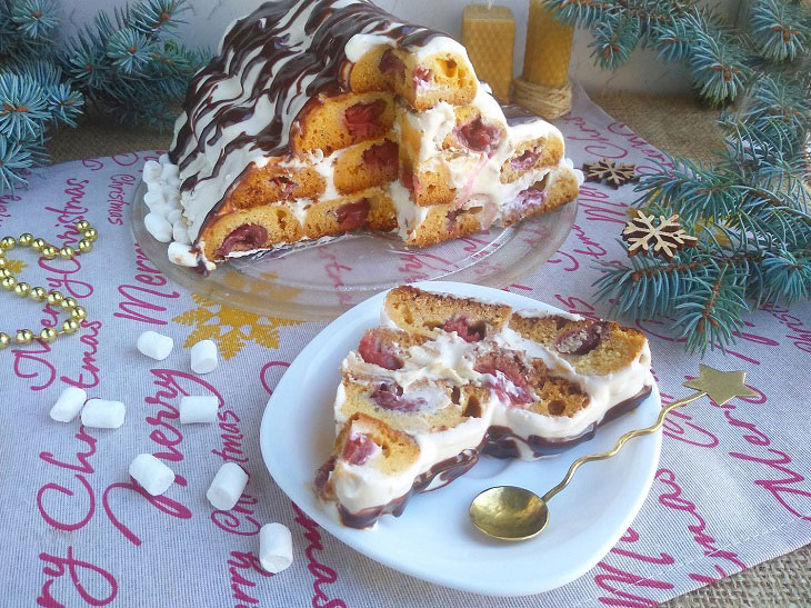 Cake "Hut with cherries" - an interesting and unusual winter dessert