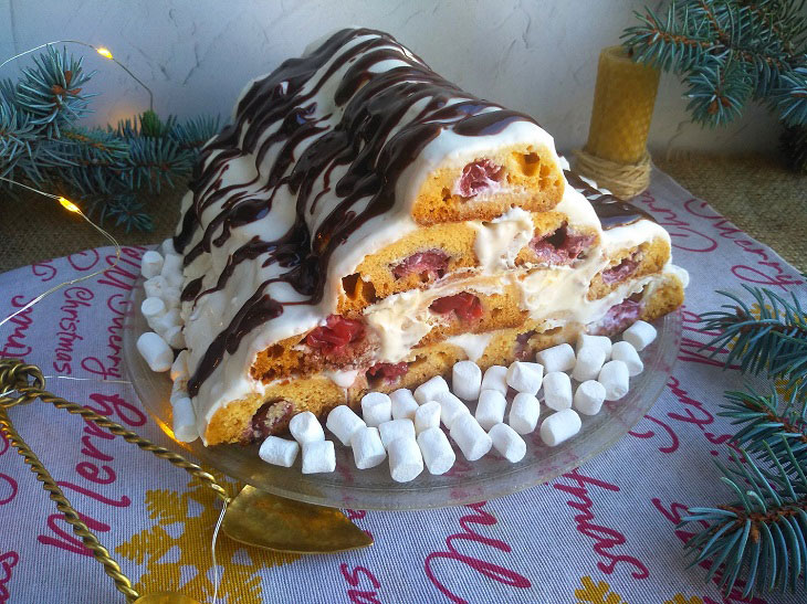 Cake "Hut with cherries" - an interesting and unusual winter dessert