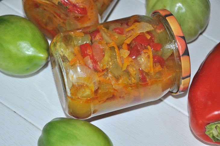 Green tomato salad for the winter - original and appetizing preservation