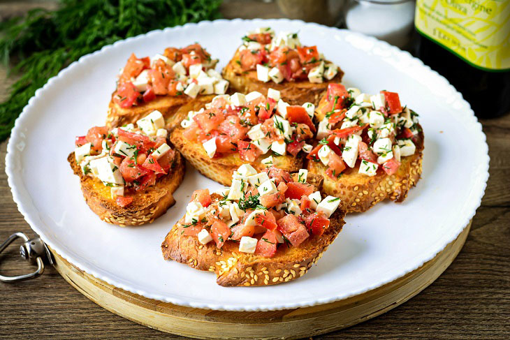 Crostini with tomato and cheese - a delicious Italian-style appetizer