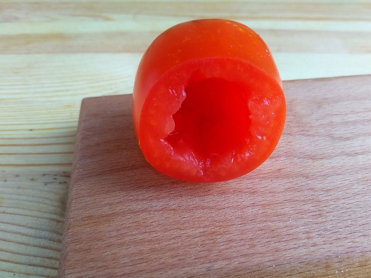 New Year's tomato caps - a bright and unusual snack