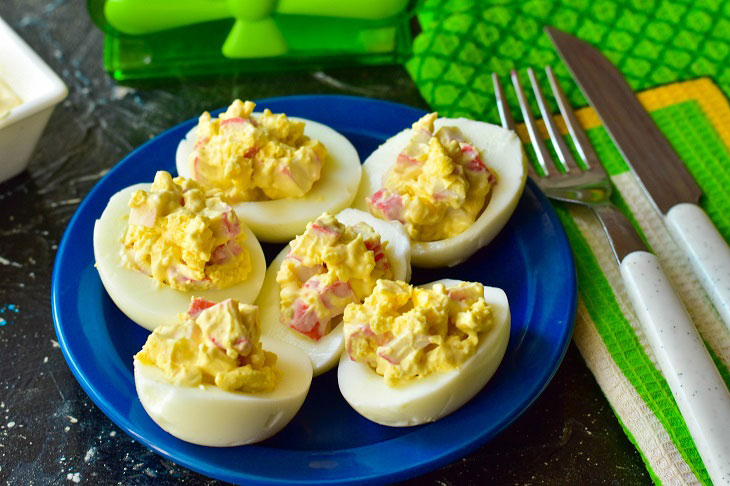 Eggs stuffed with crab sticks - a delicious and elegant appetizer