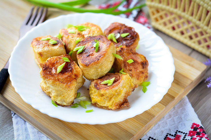 Unusual appetizer of waffle cakes - hearty, tasty and original