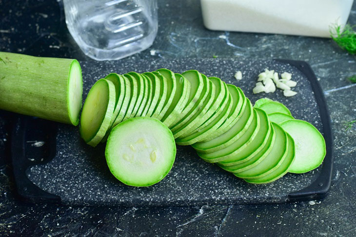 Pickled zucchini in a bag - a healthy and low-calorie recipe