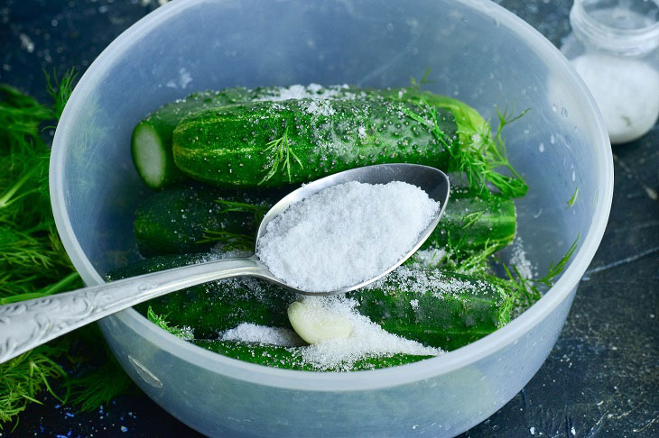 Lightly salted cucumbers in 2 hours - tasty and moderately salty