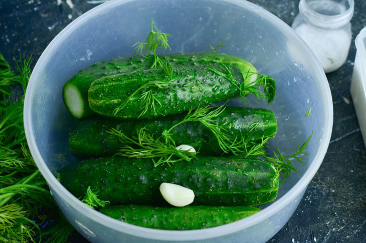 Lightly salted cucumbers in 2 hours - tasty and moderately salty