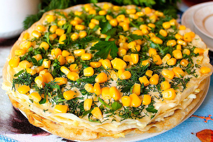 Snack pancake cake "Mimosa" - tender, juicy and incomparably tasty