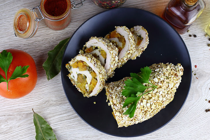 Chicken roll with dried apricots - tasty and healthy, instead of store-bought sausage