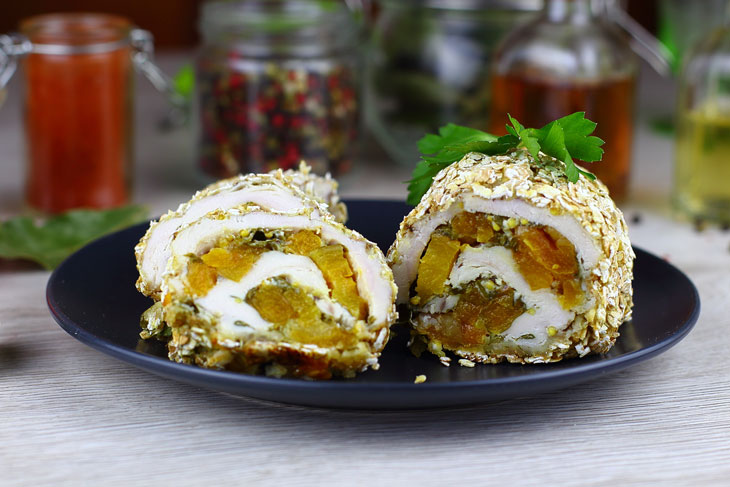 Chicken roll with dried apricots - tasty and healthy, instead of store-bought sausage