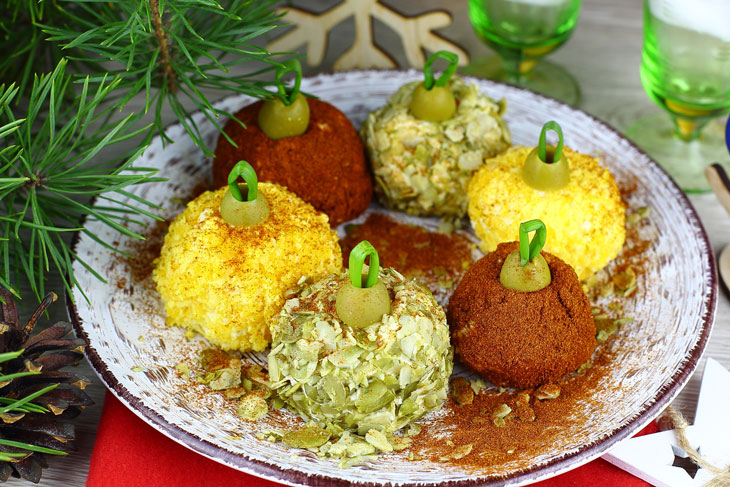Cheese appetizer "Christmas toys" - fast, elegant and tasty