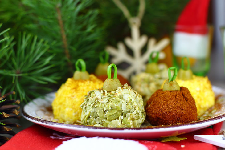 Cheese appetizer "Christmas toys" - fast, elegant and tasty