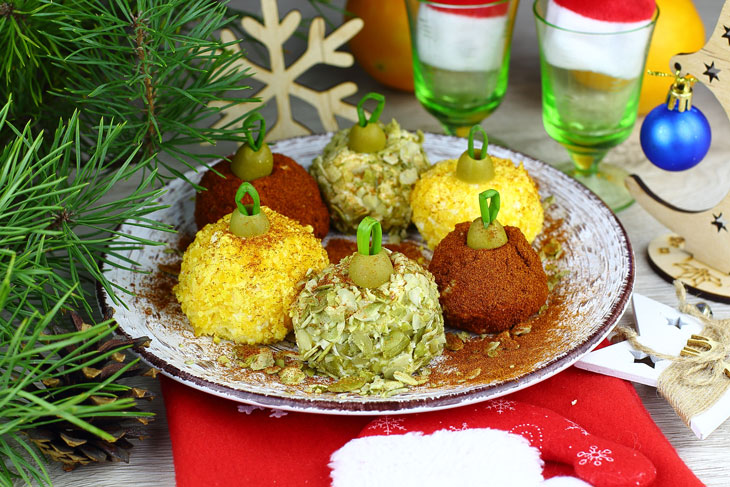 Cheese appetizer "Christmas toys" - fast, elegant and tasty