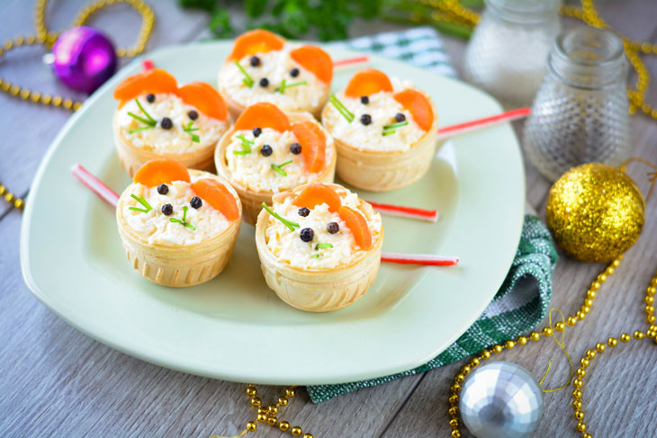 Tartlets "Mice" - a delicious and elegant snack for the New Year 2020