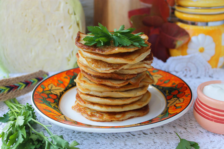 Delicate pancakes with cabbage without soda