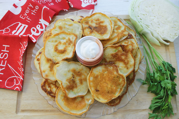 Delicate pancakes with cabbage without soda