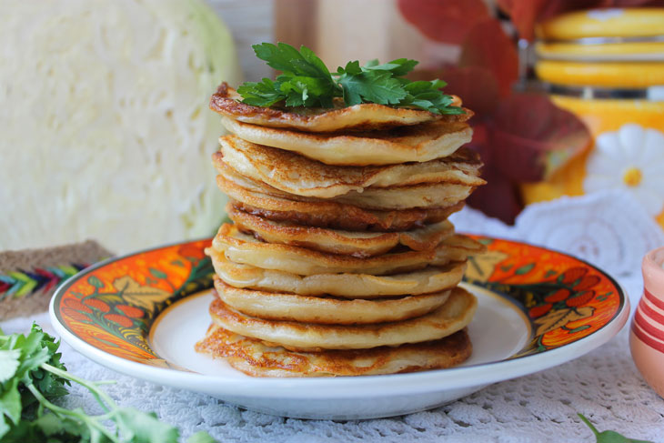 Delicate pancakes with cabbage without soda