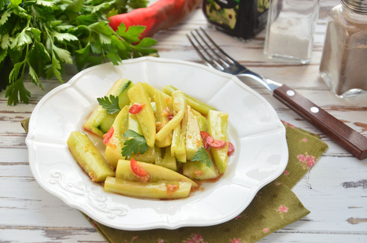 Cucumbers in a spicy marinade - a great savory snack