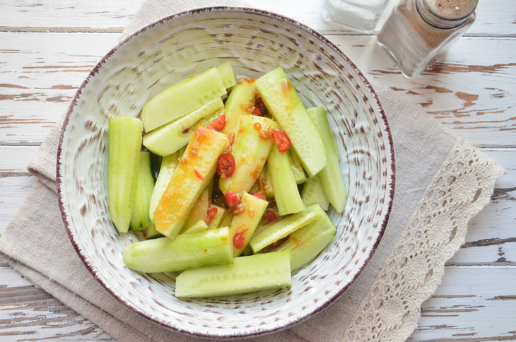 Cucumbers in a spicy marinade - a great savory snack