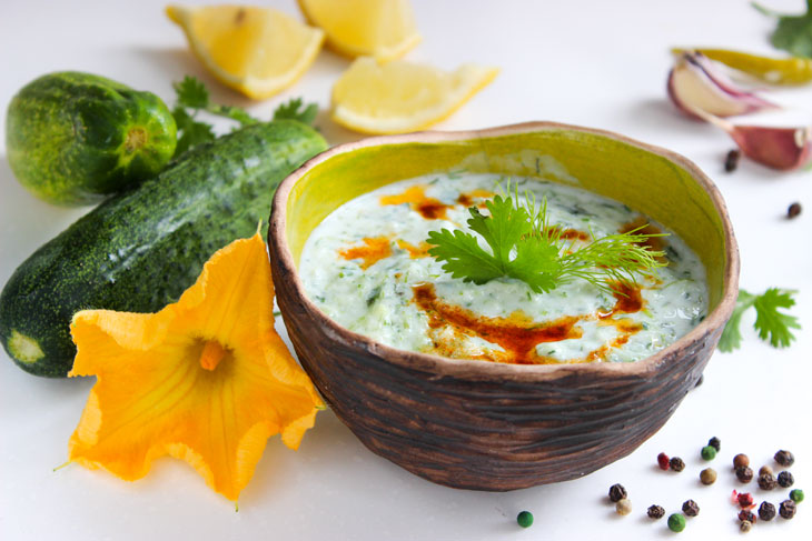 Delicious Greek Tzatziki Sauce from Fresh Cucumber - Step by Step Recipe with Photo