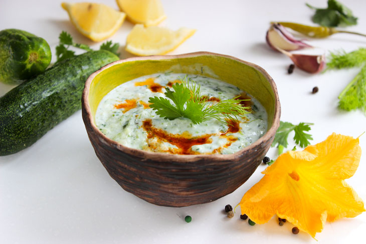 Delicious Greek Tzatziki Sauce from Fresh Cucumber - Step by Step Recipe with Photo