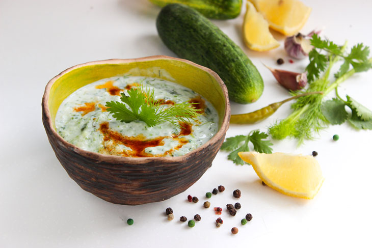 Delicious Greek Tzatziki Sauce from Fresh Cucumber - Step by Step Recipe with Photo