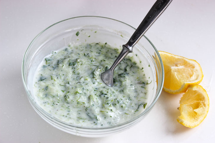 Delicious Greek Tzatziki Sauce from Fresh Cucumber - Step by Step Recipe with Photo